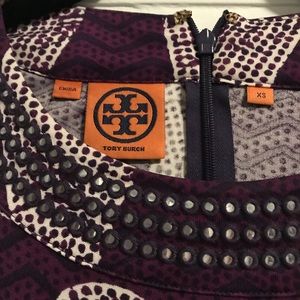 Tory Burch Purple Paisley Silk Long Sleeved Dress